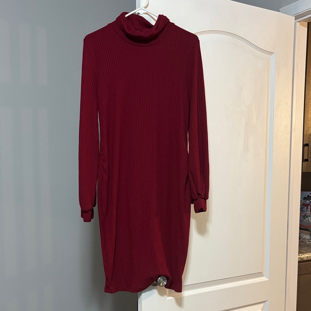 Elegant Burgundy Turtleneck Dress